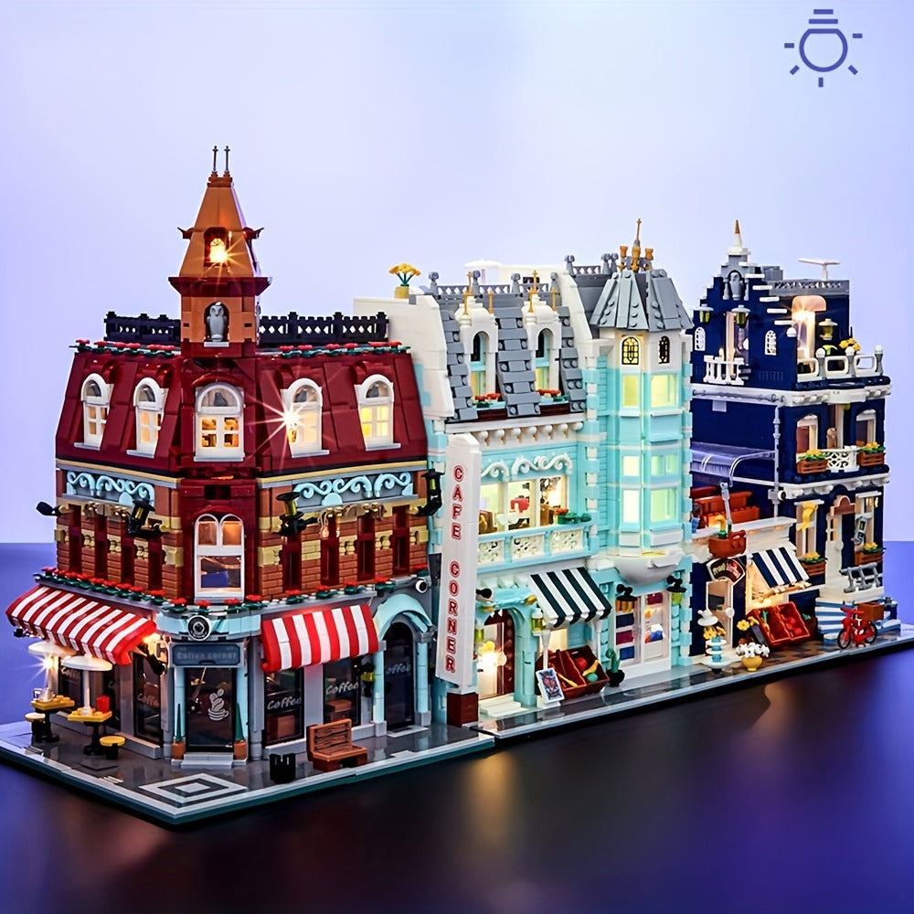 Modular European City Building Block Model Kit with Grocery Store or Market Street Checkout Options