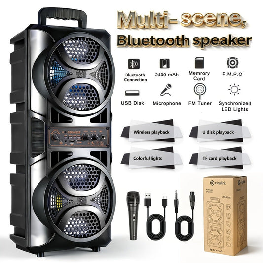 RGB Dual Speaker Portable Bluetooth Stereo Sound System with Subwoofer, Ambient Lighting, Two Speaker Sizes, Deep Bass for Party, Camping, Home Entertainment