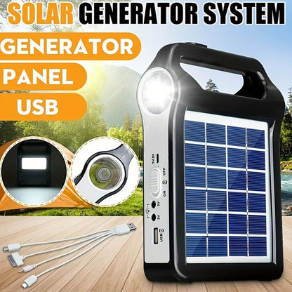 Solar Energy System Kit Portable Rechargeable USB Charger with LED Lamp Lighting Lithium Battery Home Solar Power Generator for Outdoor Camping Off-Grid