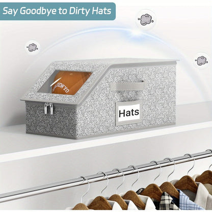 Stackable Baseball Cap Storage Box with Clear Viewing Window – Hat Organizer for Closet Holds Up to 30 Caps, Space-Saving Design for Hats, Underwear, Socks & Toys – For Men & Women (2 or 4 Pack)