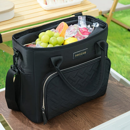 11L Quilted Lunch Bag Tote with Front Zipper Pocket, Side Tissue Pocket, Strap and Four Colors