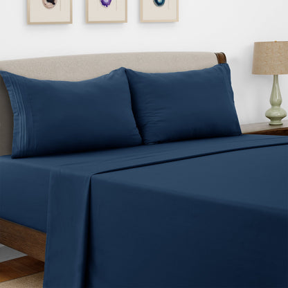 Bed Sheet Set Microfiber with Size-Dependent 3- or 4-Piece Contents and Six Documented Bed Dimensions