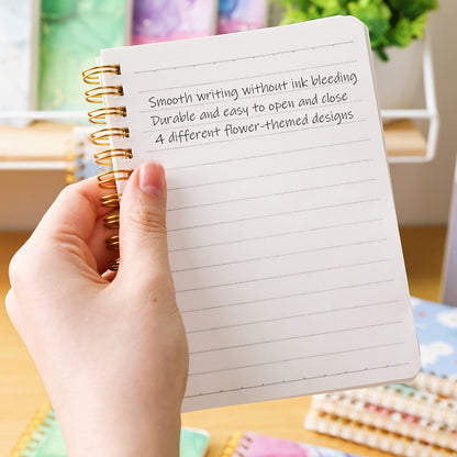 Eight-Pack A6 Floral Spiral Notebooks with Four Designs, Ruled Pages and Tear-Off Binding Pictured