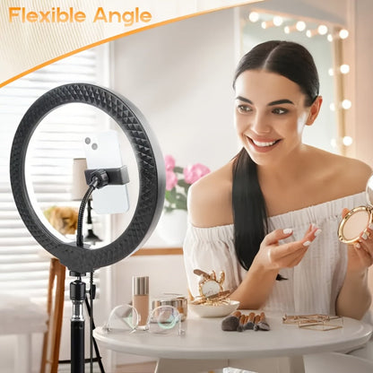 18 Inch LED Ring Light with Stand & Carry Bag – Phone Holder Included, Dimmable Studio Light for Smartphone Camera Photography, Live Streaming, Selfie, Makeup & Video Recording