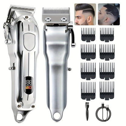 Professional Hair Clipper & Beard Trimmer Set - MENSURE Cordless 6000RPM Hair Cutting Kit with T-Blade Trimmer, 7 Guide Combs, LED Display & Type-C Fast Charging, Barber Kit for Men Home & Salon Use