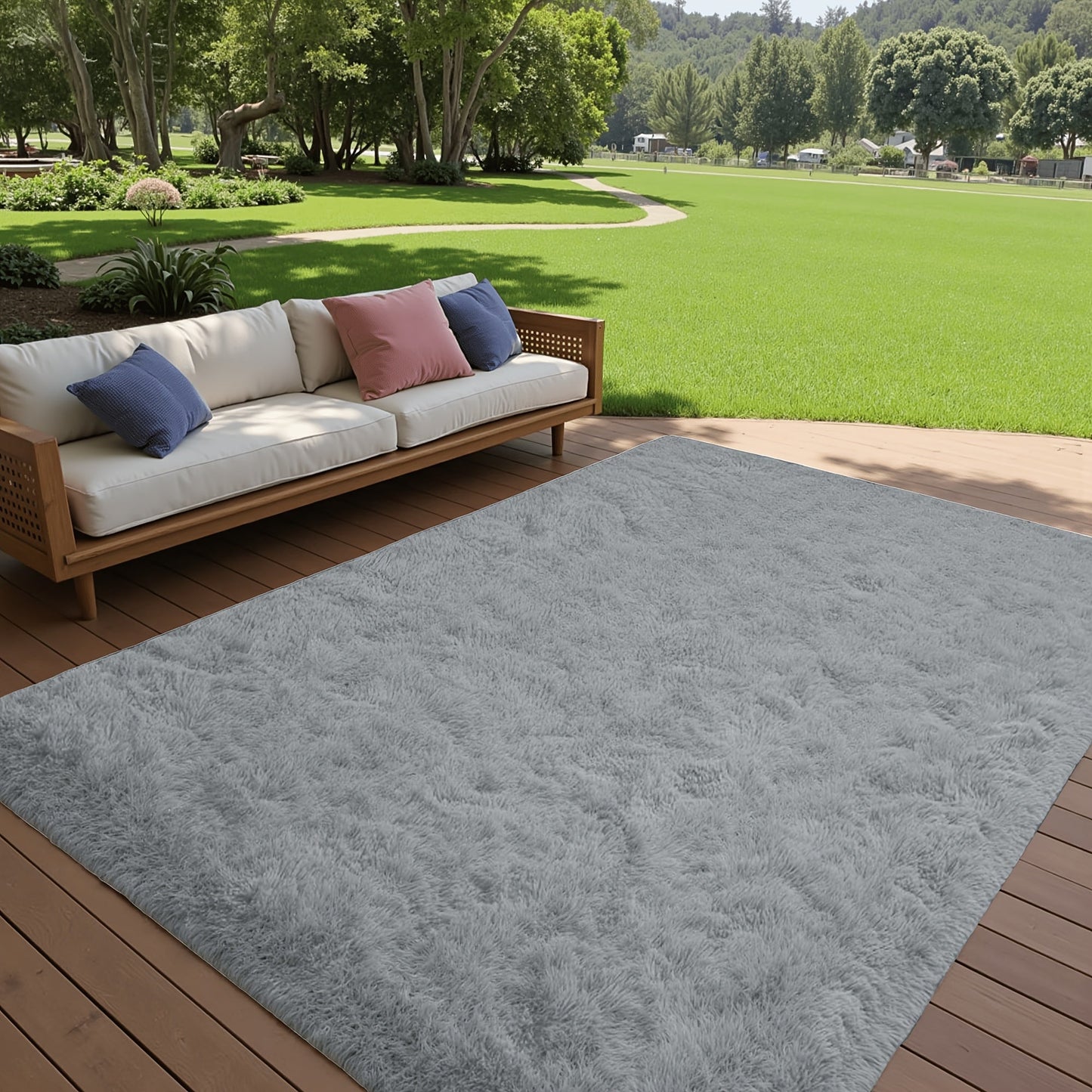 Plush Shag Area Rug in Solid or Tie-Dye Colors with Four Rectangular Size Options for Living Spaces