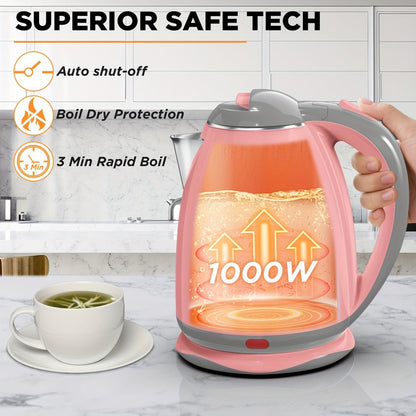 PANCERKA 1.8L Electric Kettle with 1000W Heating and Stainless Steel Interior in Pink or White