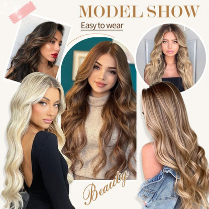 Hair Extensions Wavy 18-Inch Synthetic Halo Weft with Clear Wire, Two Clips and Ten Color Options