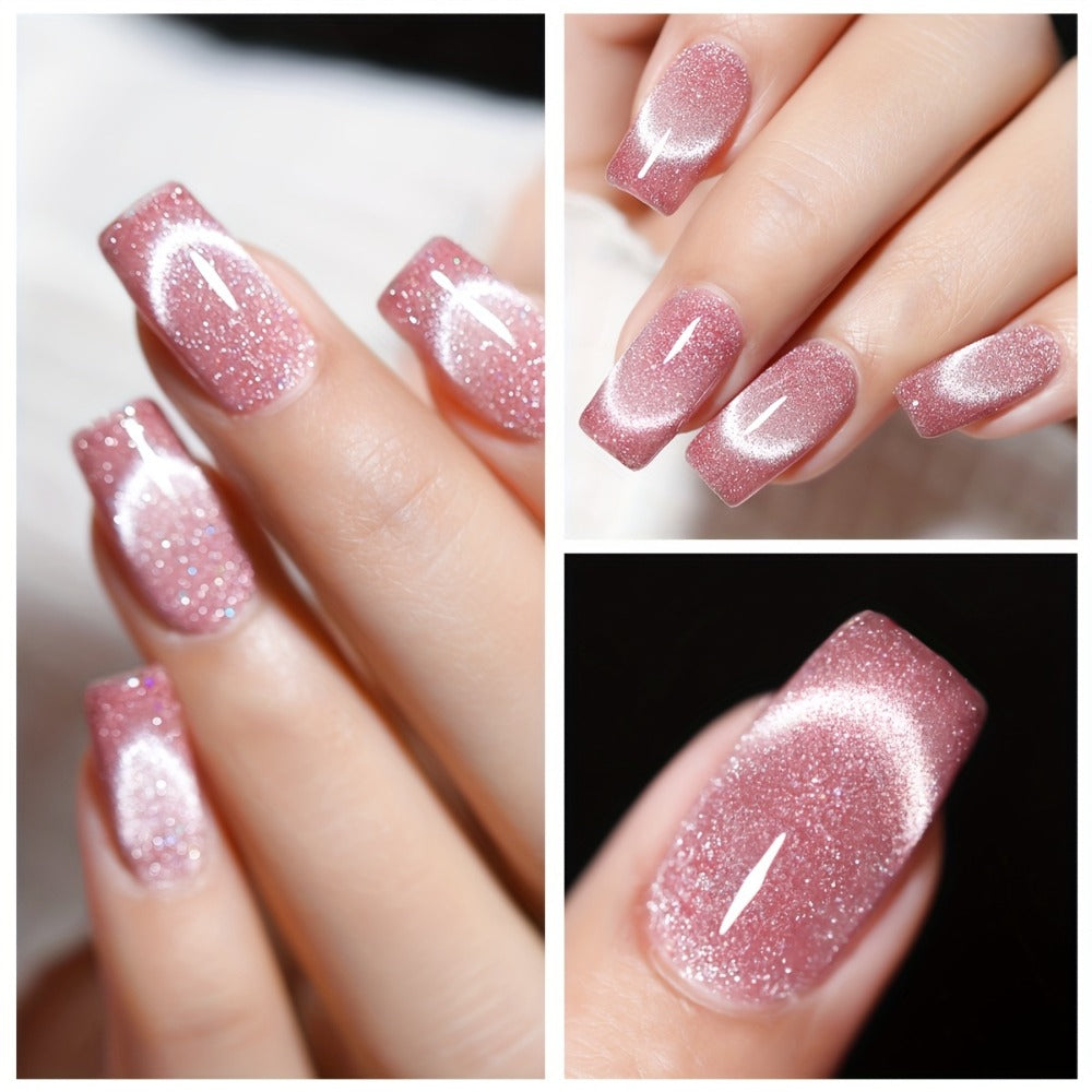 Cat Eye Magnetic Gel Nail Polish Set 6 Colors - Sparkling Stars Dynamic Rhinestone UV LED Soak Off Long Lasting Photo Frame Bottle Nail Art Kit for Women Home Salon