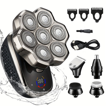 Men's Electric Rotary Shaver 7D 9D with LED Display — Titanium Blades, Wet & Dry, USB-C Fast Charging, Head Shaver & Bald Barber Tool, Father's Day Gift for Men