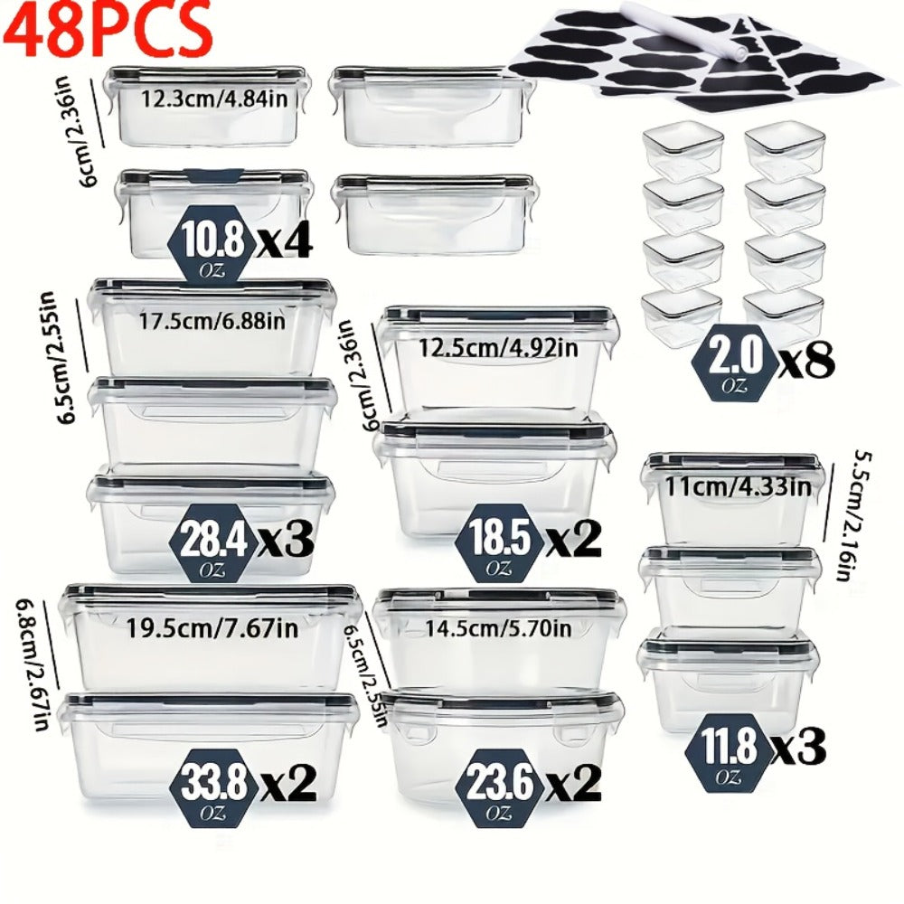 24 or 48-Piece Plastic Food Storage Container Set with Snap Lids, Labels and Marker for Pantry Organization