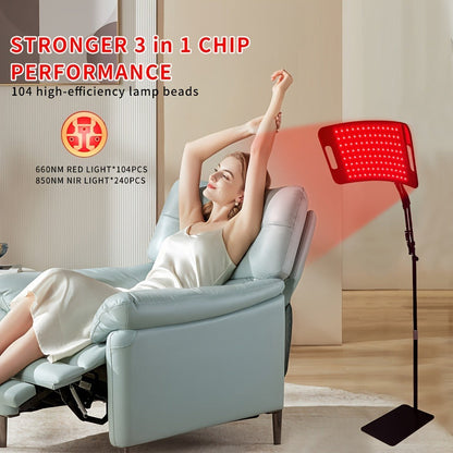 Curved Red and Near-Infrared LED Light Panel with 15 x 8.6-Inch Head, Adjustable Floor Stand and Articulating Arm