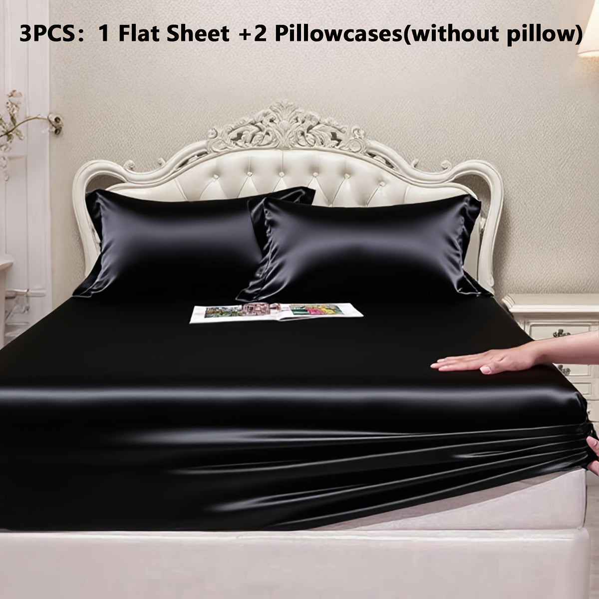 Satin-Style Fitted Sheet Set with Pillowcases in Eight Colors and Twin, Full, Queen or King Sizes