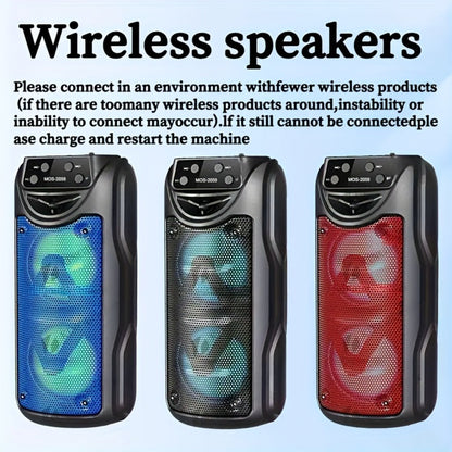 Dual Speaker Bluetooth Speaker with LED Ambient Lighting MOS-2058, Portable Wireless Stereo Sound System for Bedroom Living Room Party Outdoor Camping, Rechargeable Home Audio Speaker with Colorful Mood Lights