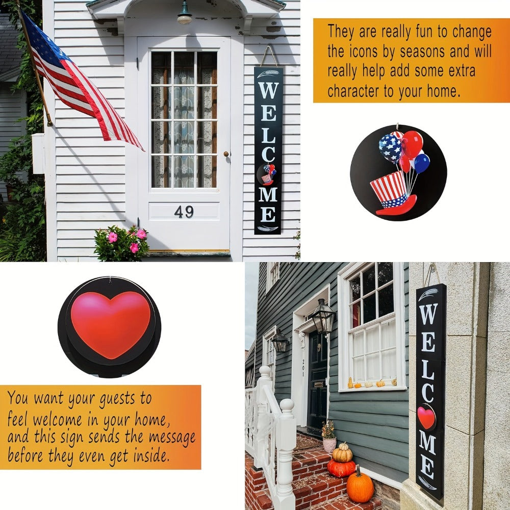 Seasonal Welcome Porch Sign with 12 Interchangeable Icons, 47-Inch Leaner Board in Six Color Options
