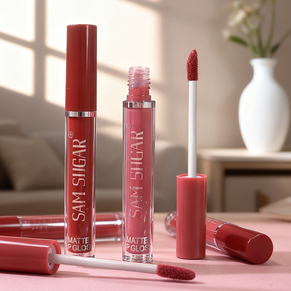 Lip Gloss Set by SAM SUGAR with 12 Matte Liquid Lip Colors, Numbered Shades and Presentation Box