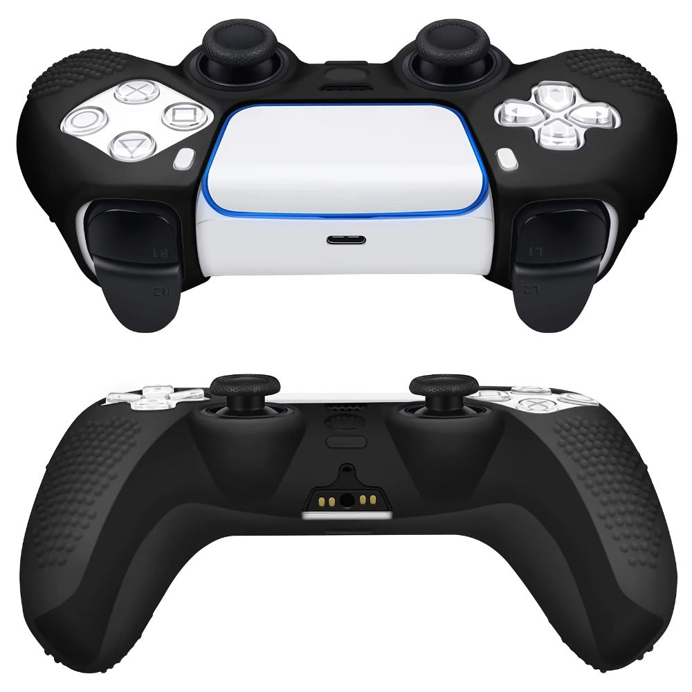 Silicone Controller Cover for PS5 DualSense with Ten Thumb Grip Caps and Pictured Cutout Layout