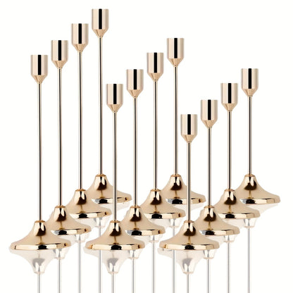 Candle Holder Set 12-Piece Metal Taper Stands in Three Heights with Gold, Silver or Black Finish Options