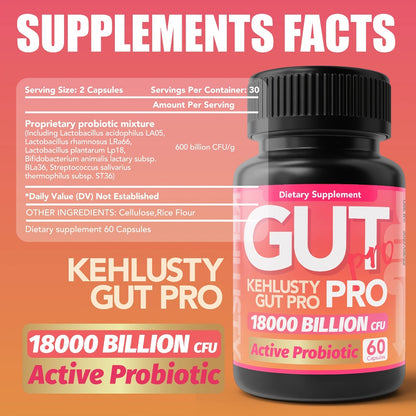 Probiotics 18000 Billion CFU Capsules — Lactobacillus & Bifidobacterium Multi-Strain Formula | Gut Microbiome Digestive Bloating & Immune Support for Women & Men | 60 Capsules Per Bottle