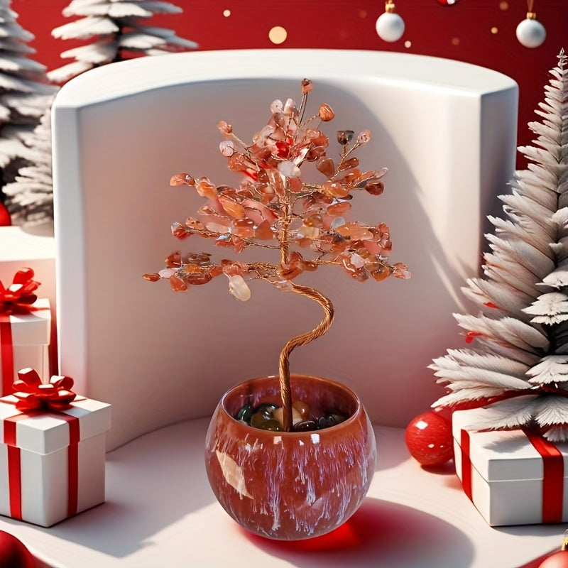 Natural Crystal Gemstone Tree with Ceramic Base 7 Inch Handmade Healing Stone Bonsai Tree Desktop Ornament for Home Office Decor Birthday Valentine Christmas Gift 13 Colors 180mm
