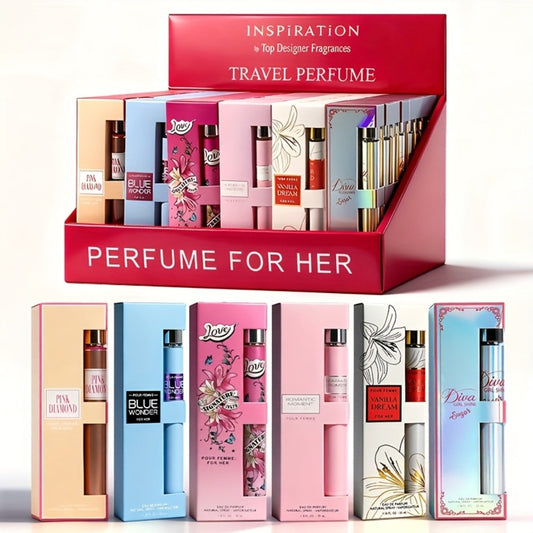 Perfume Gift Set with Six 35ml Eau de Parfum Travel Sprays in Assorted Bottle and Box Designs