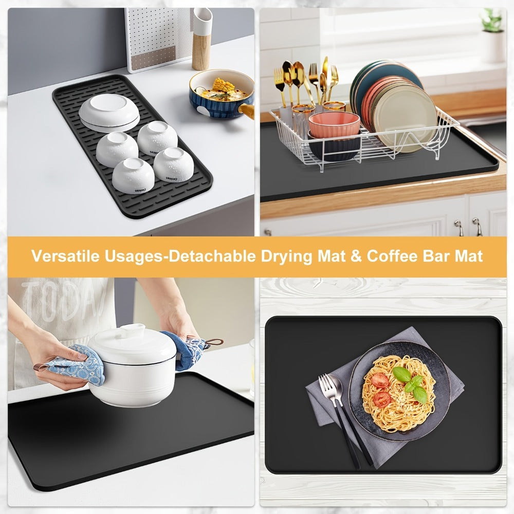 Kitchen Mat, 23.6x15.7-Inch Silicone Coffee Machine Mat with Detachable Side Pad and Three Styles