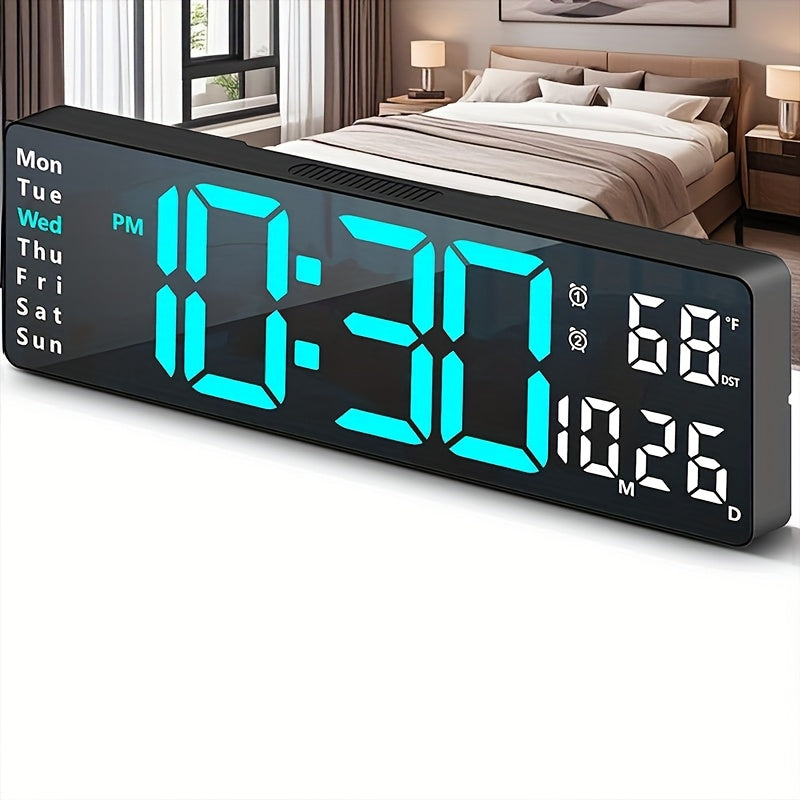 Digital Wall Clock with 16 Inch LED Color Display and Smart Auto-Dimming 10-Level Brightness