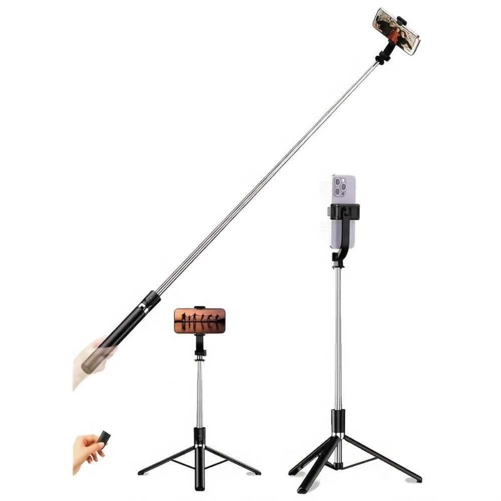 Floor Standing Phone Tripod 68 Inch with Built-In Selfie Stick Arm Anti-Shake Base 360° Rotation & Bluetooth Wireless Remote – Retractable Portable Stand for Travel Vlogging Live Streaming iPhone Android