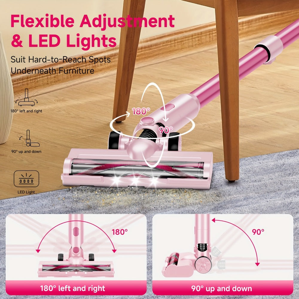 Cordless Vacuum Cleaner 55KPa 8-in-1 Stick Vacuum with LED Light 180° Swivel Lightweight Wireless for Hardwood Carpet Pet Hair Stairs Car Sofa Home Office