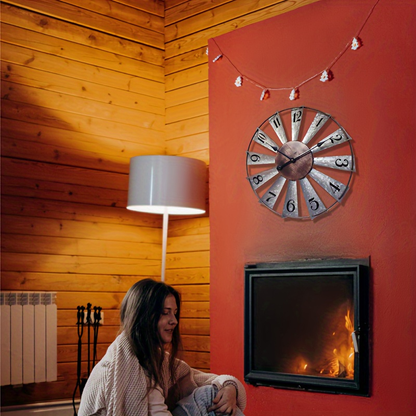 24 Inch Farmhouse Wall Clock Large Vintage Metal Windmill Blade Galvanized Analog Clock Battery Operated Silent for Living Room Kitchen Bedroom Porch