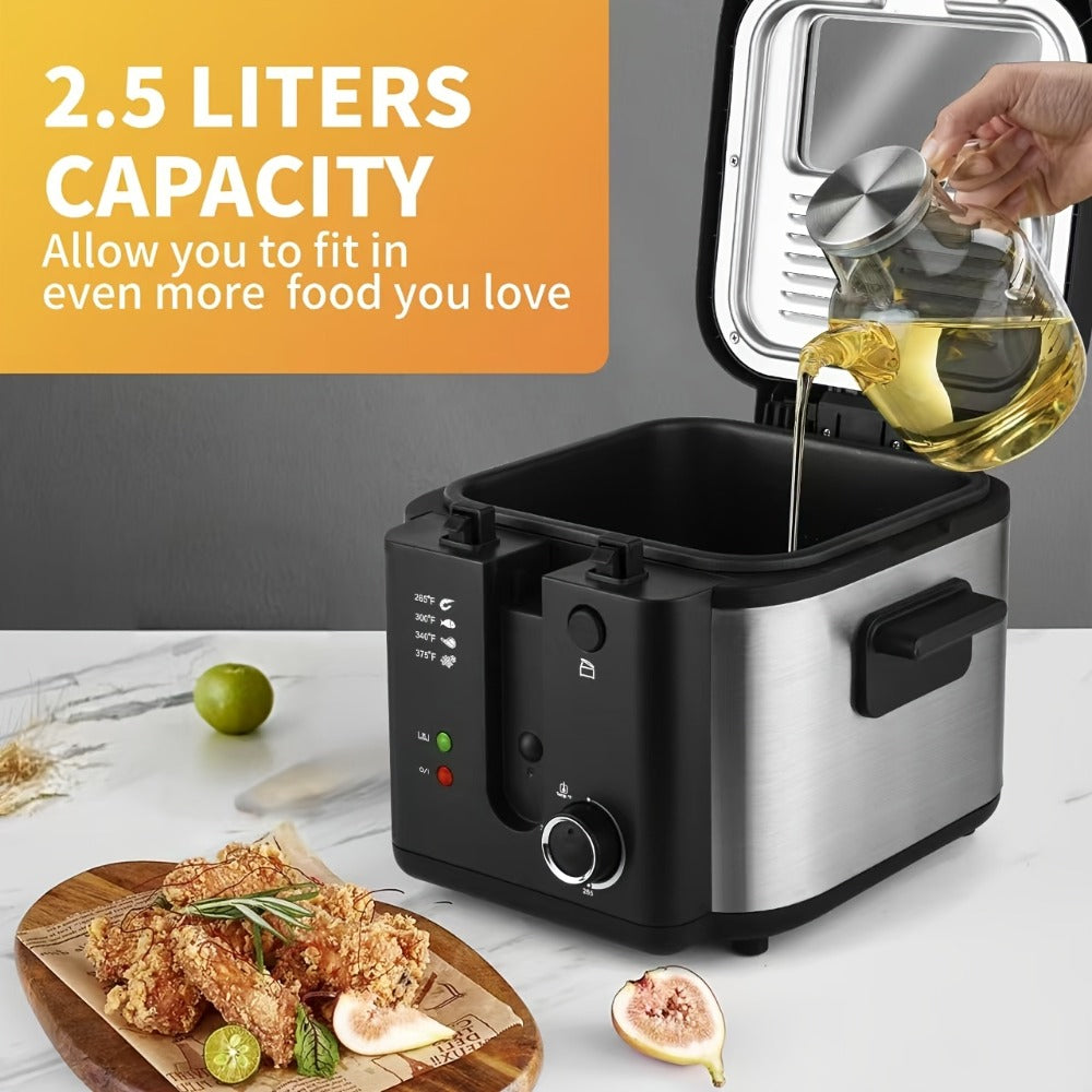 Electric Deep Fryer Stainless Steel Basket 1.5L to 6L – Adjustable Temperature Foldable Handle Transparent Window Anti-Splash Lid | Dishwasher Safe Easy Clean | Home Family Dinner Party Kitchen