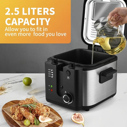 Electric Deep Fryer Stainless Steel Basket 1.5L to 6L – Adjustable Temperature Foldable Handle Transparent Window Anti-Splash Lid | Dishwasher Safe Easy Clean | Home Family Dinner Party Kitchen