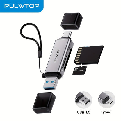SD Card Reader USB 3.0 & USB-C Dual Slot Adapter for SD Micro SD SDHC SDXC MMC – PUWLTOP 5Gbps High-Speed Memory Card Reader, Plug & Play, Compatible with iPhone 15/16, MacBook, Laptop, Android OTG