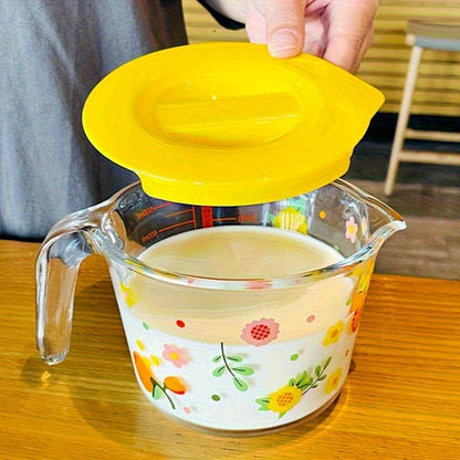 Glass Measuring Cup Floral Pattern Transparent Microwave Oven Freezer Safe 13.56 oz 16.91 oz for Home Cooking, Dining and Outdoor Meals