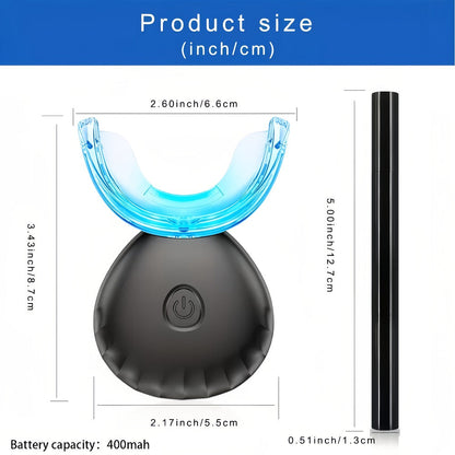 Blue Light Teeth Whitening Kit with 16-Point LED Accelerator, Wireless Whitening Device, 4 Gel Pens & Shade Guide, Natural Stain Removal for Coffee Wine Tobacco, Home Use