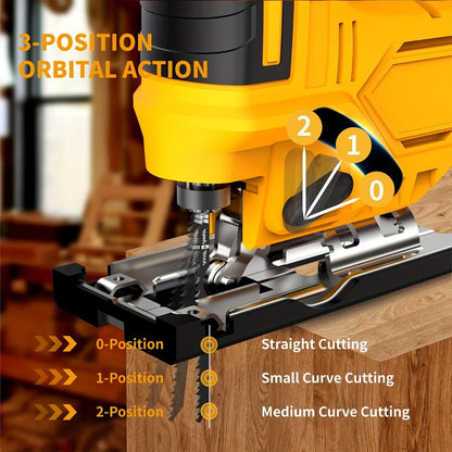 Cordless Jigsaw Compatible with Dewalt 20V Battery – LED Work Light, 0°-45° Bevel, 3 Orbital Settings for Straight Curved & Circular Cuts