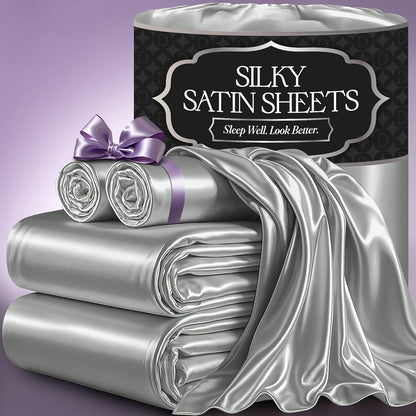 Bed Sheet Set 4-Piece Microfiber Satin Weave with 40–44 cm Pocket, Four Sizes and Seven Colors