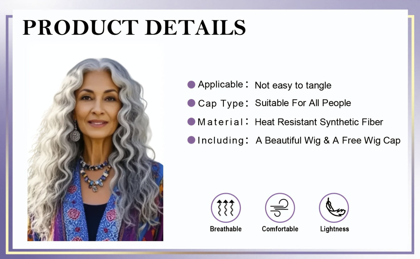 Deep Wave Curly Wig for Women 24 Inch Space Gray Long Synthetic — Glueless Adjustable Buckle Net Cap Heat Resistant for Cosplay Halloween Party Daily Wear