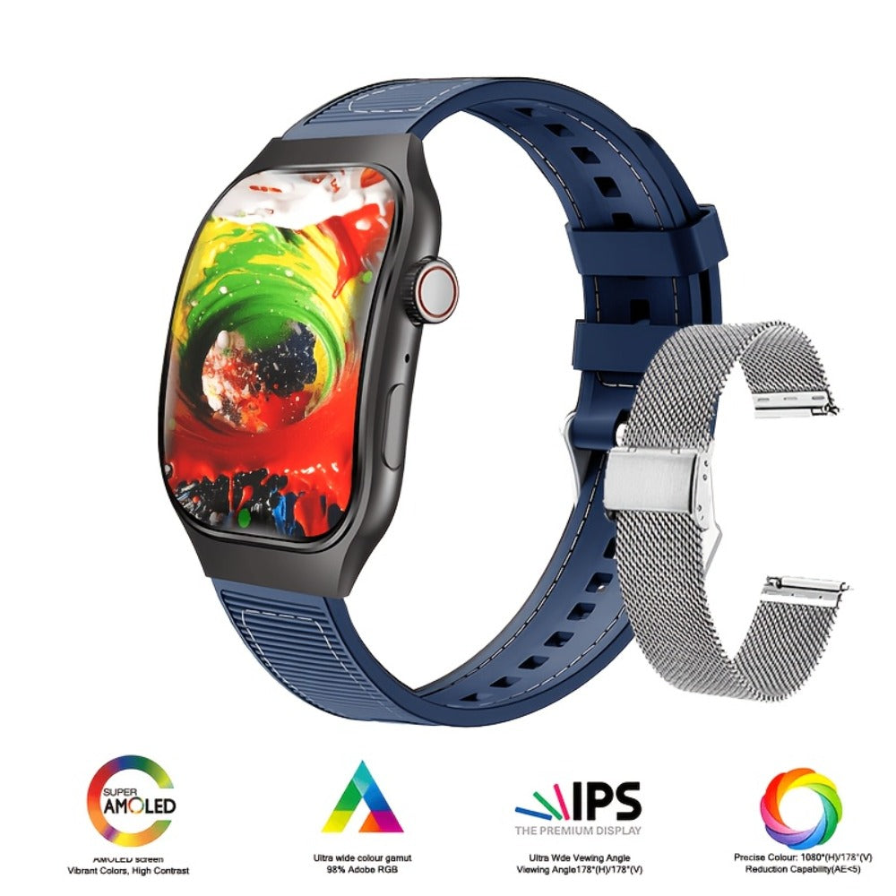 2.01 Inch Curved Screen Smartwatch Bluetooth 5.3 HD Calling Built-In Games Voice Assistant 100 Sport Modes Magnetic Charging Heart Rate Blood Oxygen Sleep Tracker Full Touch Classic Design Black Blue Silver