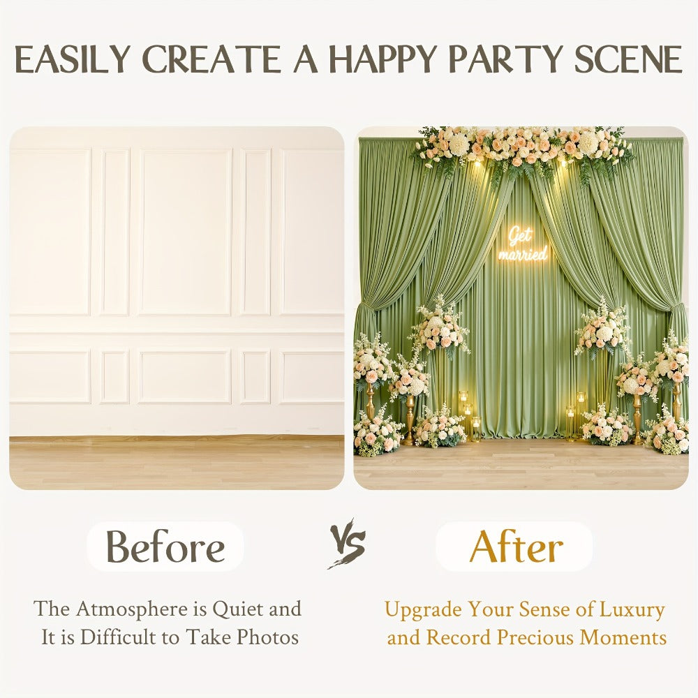Two-Panel 10 x 10 ft Backdrop Curtain Set with Pole Pockets and 16 Color Options for Events