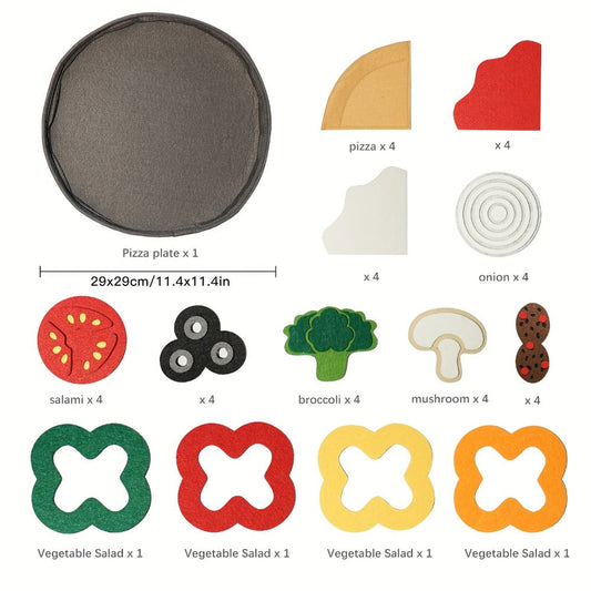Pizza Toy Set 41 Piece Felt Kitchen Pretend Play Food for Kids – Flannel Vegetable Toppings Play Food Set for Boys & Girls Ages 3+ Parent-Child Interaction Montessori Gift for Birthday Christmas