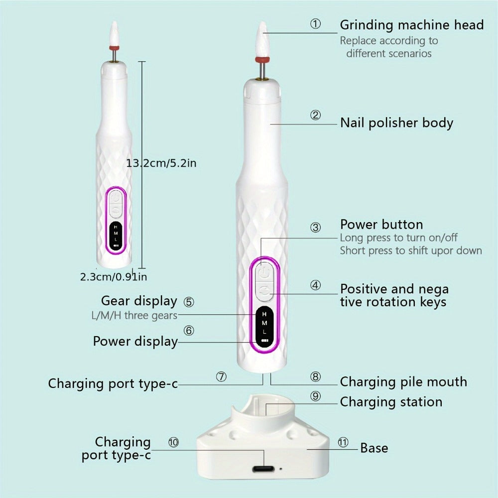 Electric Nail Drill 20000 RPM Portable E-File with Digital Display, Accessory Bits and White Finish