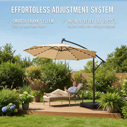 Offset Cantilever Umbrella 10FT Solar LED UPF50+ Easy Tilt Crank