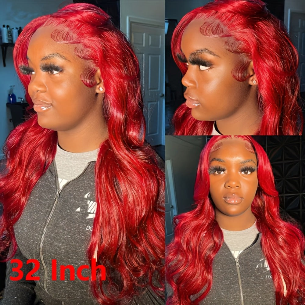 Body Wave Lace Front Wig Synthetic Glueless Heavy Density 26-34 Inch | Dark Brown Red Orange-Red Black Long Wavy Women Daily Wear Party Cosplay