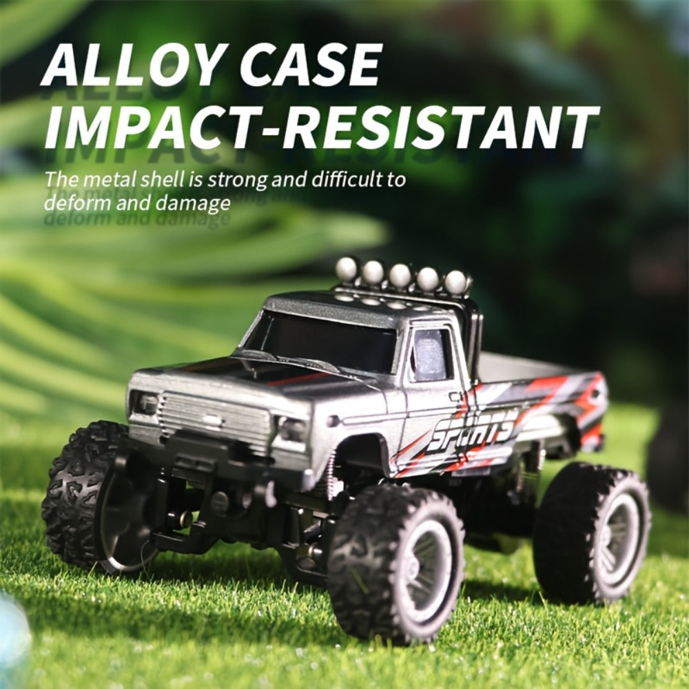 Mini RC Monster Truck 1:64 Scale with Matching Trailer, 2.4GHz Controller, LED Details and Three Color Options
