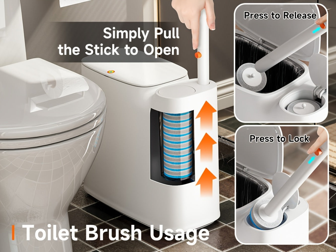 7.7L Bathroom Waste Bin and Disposable Toilet Brush Station with 12 or 72 Replacement Heads