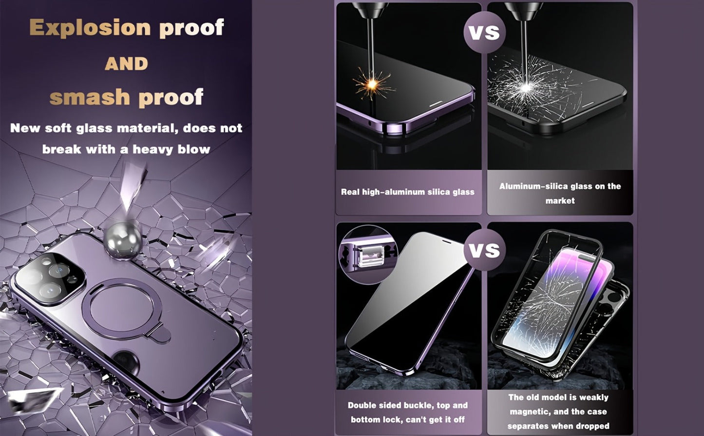 Phone Case Anti-Spy Double-Sided Tempered Glass Cover with Security Lock and Kickstand for iPhone 15 Series