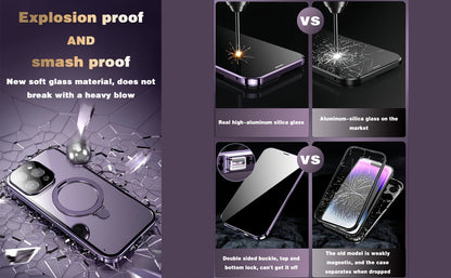 Phone Case Anti-Spy Double-Sided Tempered Glass Cover with Security Lock and Kickstand for iPhone 15 Series