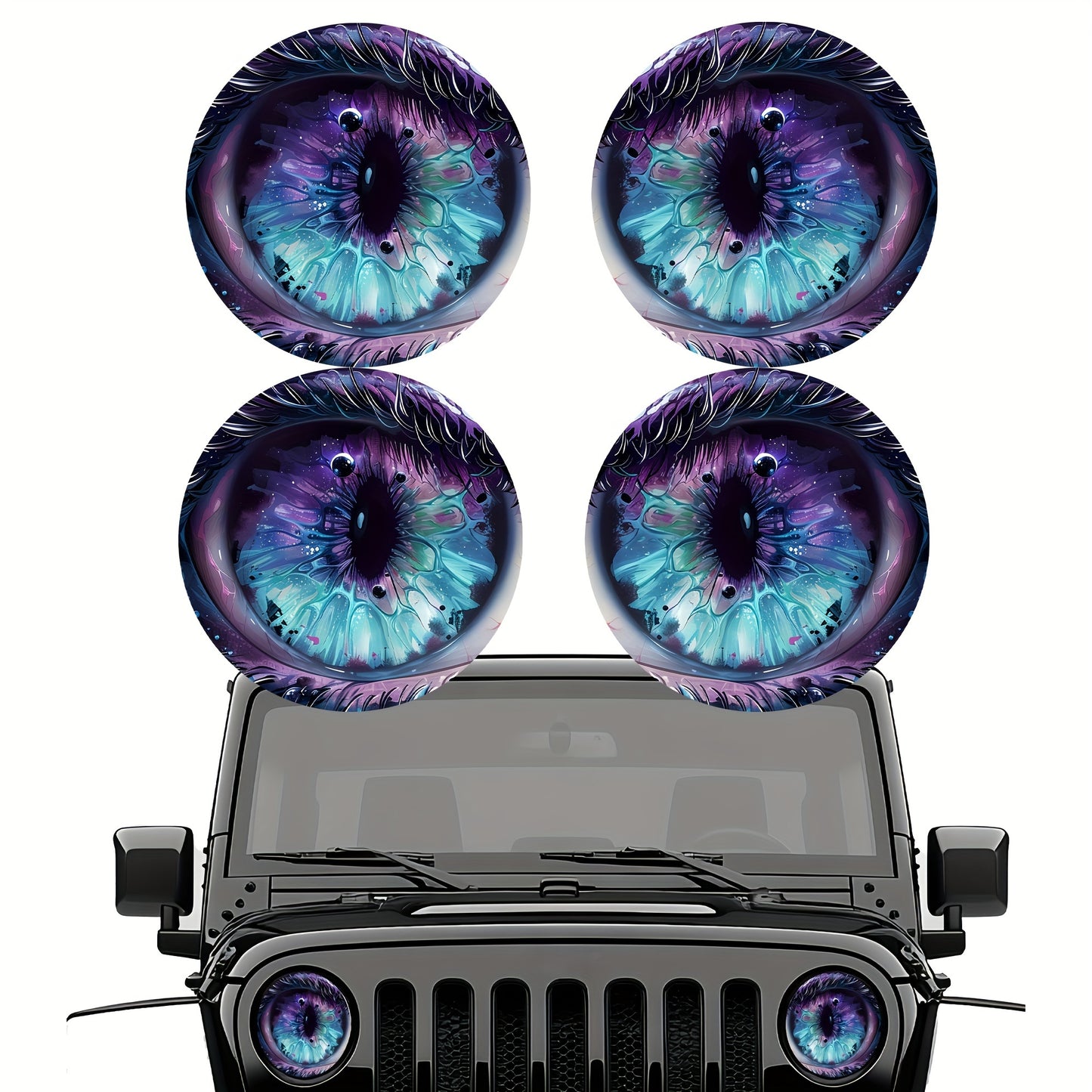 3D Beast Eye Headlight Stickers – Funny Car Headlight Decals for Jeep Round Headlights, Truck Body, Bumper & Window Decoration, Reusable PVC Glossy Stickers (1 or 2 Pairs)