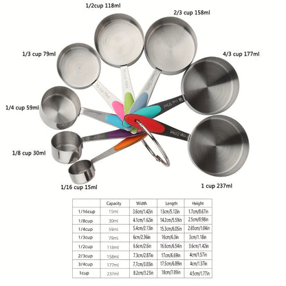 Measuring Cups and Spoons Set Stainless Steel, 8 or 17-Piece Stackable Baking Measuring Cup Set with Soft Handle for Wet and Dry Ingredients, Kitchen Baking Accessories, Black or Colorful